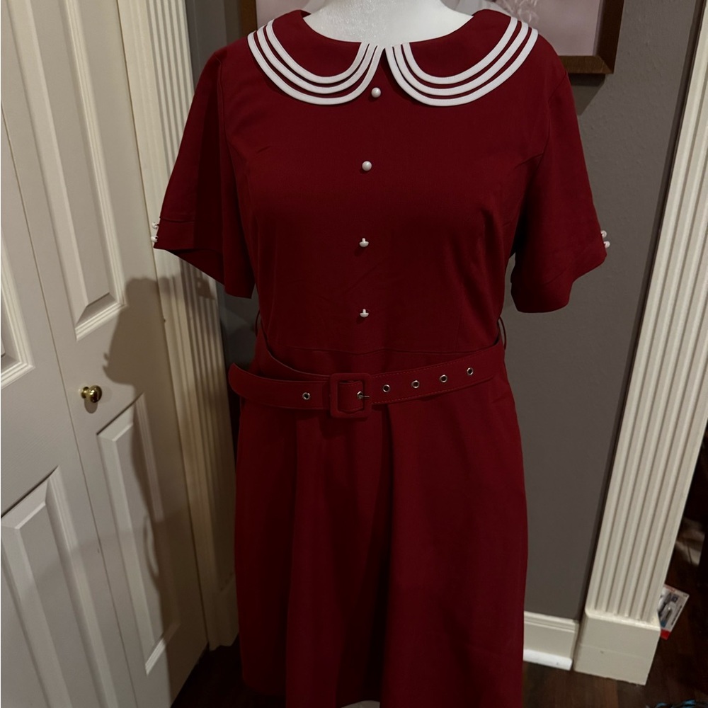 Voodoo Vixen Burgundy Dress with White Accents unique Vintage